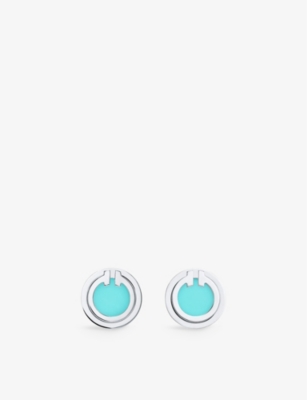 TIFFANY & CO: Tiffany T Circle 18ct white-gold and turquoise stud earrings