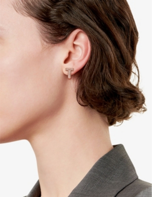 TIFFANY & CO: Tiffany T T1 Huggie 18ct rose-gold and 0.28ct diamond earrings