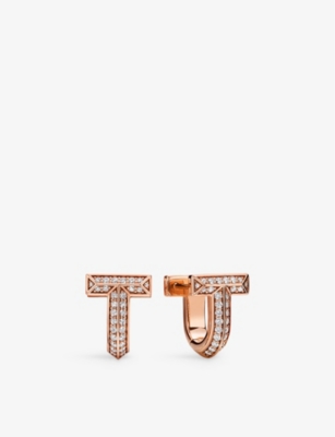 TIFFANY & CO: Tiffany T T1 Huggie 18ct rose-gold and 0.28ct diamond earrings