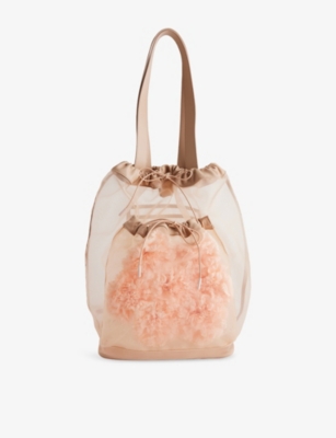 SIMONE ROCHA: Sheer Drawstring Floral Mesh Shoulder Bag