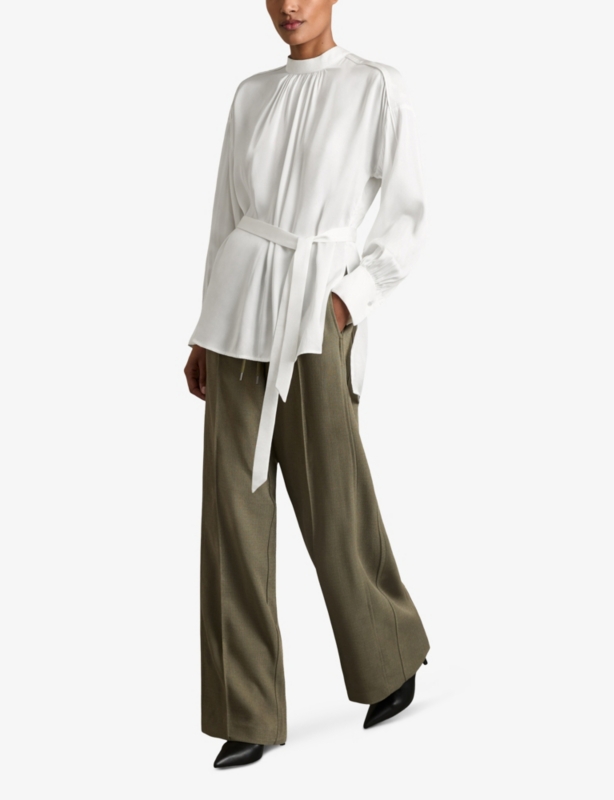 Lina belted-waist woven blouse
