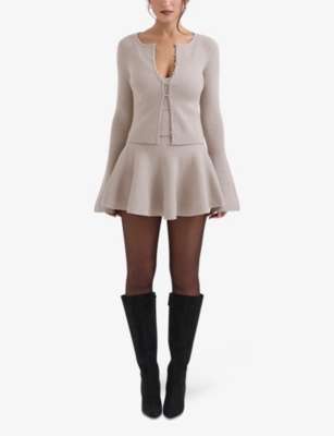Shop House Of Cb Of Cb Womens Biscuit Wool Fern Ribbed-knit Mini Skirt