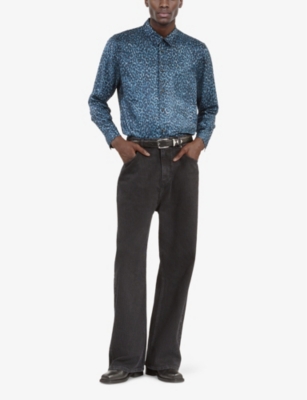The Kooples Printed Long Sleeve Button Front Shirt In Blue