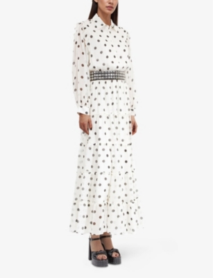 The Kooples Womens  Collar Polka-dot Woven Maxi Dre In White / Black