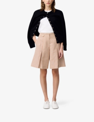Claudie Pierlot Womens  Striped Wide-leg Cotton And Linen Shorts In Divers