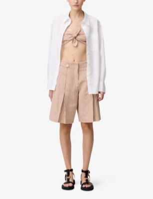 Claudie Pierlot Womens  Striped Tie-front Cotton And Linen Top In Divers