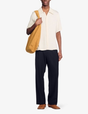 Sandro Mens Naturels Crinkled Micro-pleat Woven Shirt In Naturels