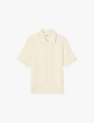 Sandro Mens Naturels Crinkled Micro-pleat Woven Shirt In Naturels