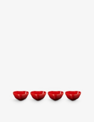 Le Creuset Ise Stoneware Petits Heart Cereal Bowls Set Of Four In Cerise