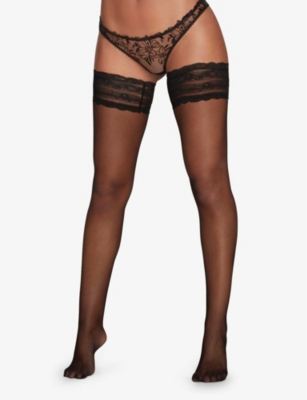 Agent Provocateur Womens Black Signature Fishnet Hold-ups In Black