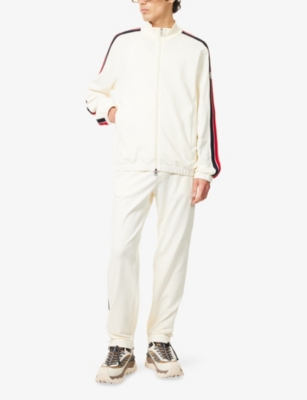 MONCLER: Stripe-Trim Cuffed Cotton-Jersey Jogging Bottoms