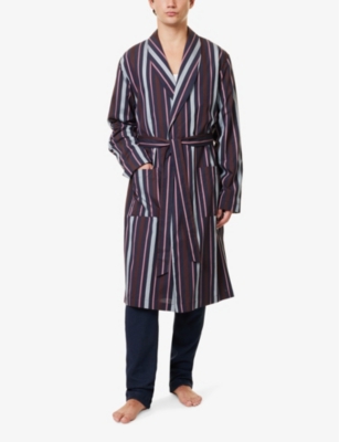 HANRO MENS HANRO NIGHT & DAY MANTEL STRIPED COTTON ROBE 