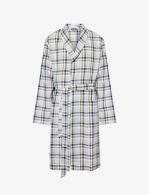 Hanro Mens  Check-print Long-sleeve Cotton Robe In Wintry Check