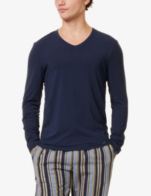 HANRO: V-Neck Long-Sleeve Stretch-Woven T-shirt