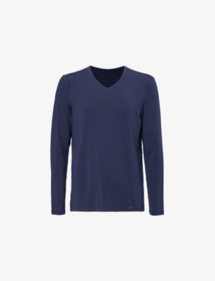 HANRO: V-Neck Long-Sleeve Stretch-Woven T-shirt