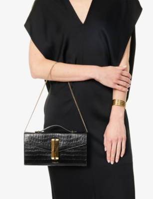Demellier Womens Black Croc Vancouver Leather Clutch Bag