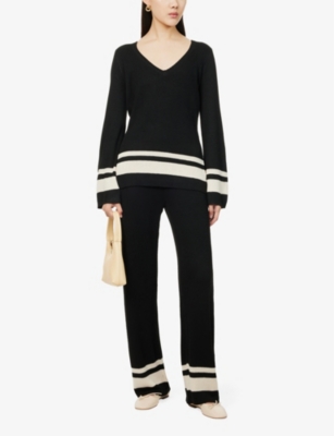 Pretty Lavish Womens Black And Cream Cassie Straight-leg Mid-rise Knitted Trousers In Black And Cream