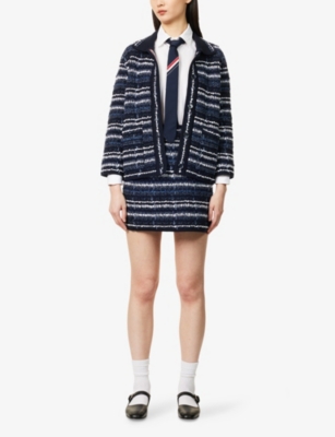 THOM BROWNE: Polo-Collar Stripe-Knit Tweed Cotton and Wool-Blend Jacket