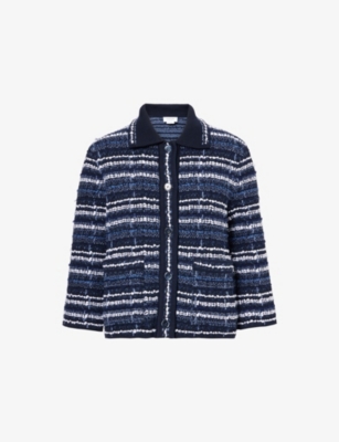 THOM BROWNE: Polo-Collar Stripe-Knit Tweed Cotton and Wool-Blend Jacket