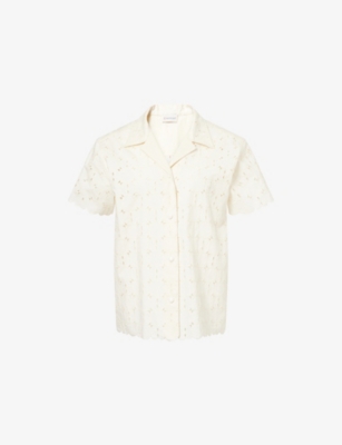 MONCLER: Embroidered Camp-Collar Cotton-Blend Shirt