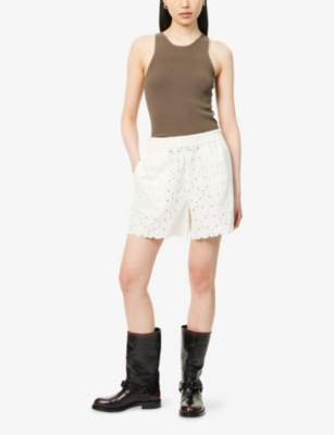 MONCLER: Broderie Anglaise Cotton-Blend Shorts