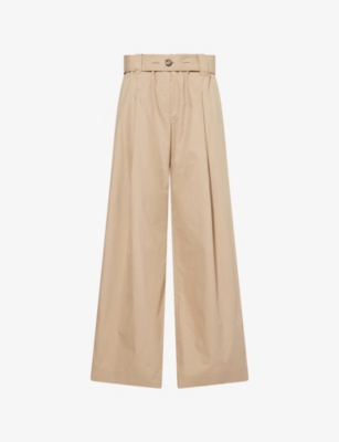 MONCLER: Belted Pleat-Front Wide-Leg Cotton-Blend Trousers