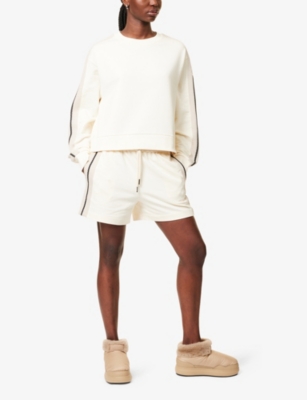 MONCLER: Crochet-Trim Brand-Appliqué Cotton-Jersey Shorts