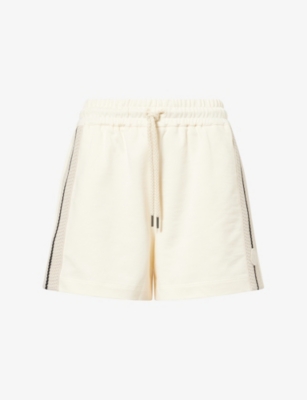 MONCLER: Crochet-Trim Brand-Appliqué Cotton-Jersey Shorts