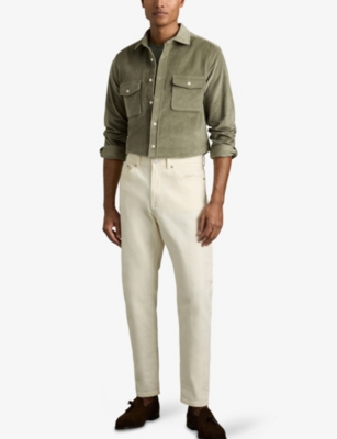 Reiss Tucci Stretch Corduroy Overshirt In Sage