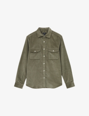 Reiss Tucci Stretch Corduroy Overshirt In Sage