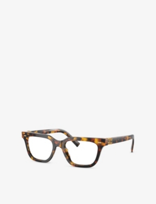 MIU MIU: MU 07XV Rectangle-Frame Tortoise Acetate Glasses
