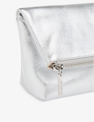 WHISTLES WOMENS SILVER CECILIA FOLD-OVER LEATHER MAKE-UP BAG 