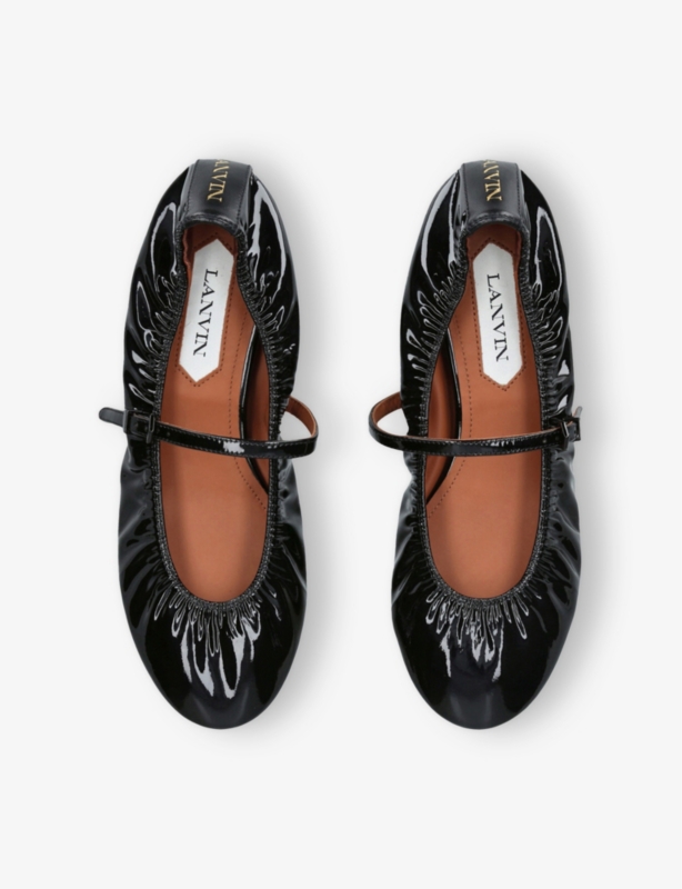 Branded Round-Toe Patent-Leather Ballet Flats