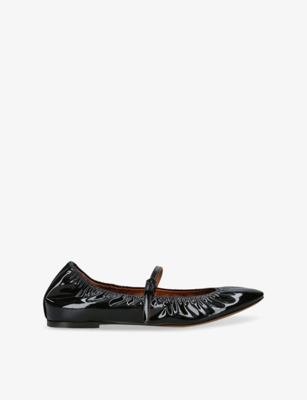 Branded Round-Toe Patent-Leather Ballet Flats