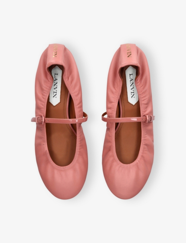 Branded Round-Toe Leather Ballet Flats