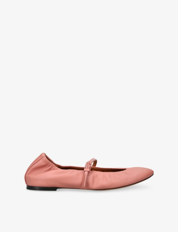 Branded Round-Toe Leather Ballet Flats