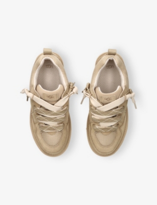 Ugg Bone Kids' Lo Lowmel Logo-embroidered Suede Low-top Trainers Eur 36 /3.5 Uk In Bone