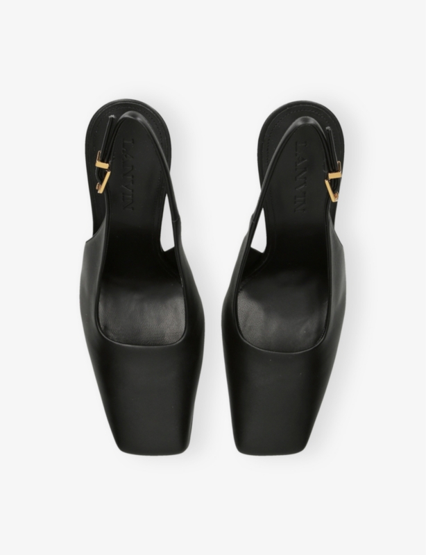 Square-Toe Sling-Back Leather Heeled Courts