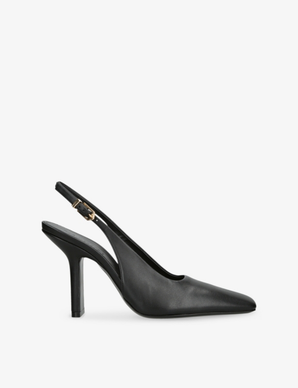 Square-Toe Sling-Back Leather Heeled Courts