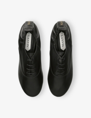 LANVIN: Lace-Up Round-Toe Leather Slippers