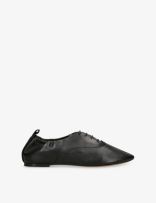 LANVIN: Lace-Up Round-Toe Leather Slippers