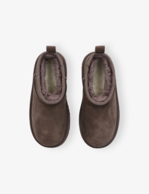 Ugg Dark Brown Kids' Classic Ultra Mini Platform Suede And Shearling Boots Eur 33.5 /1.5 Uk In Dark Brown