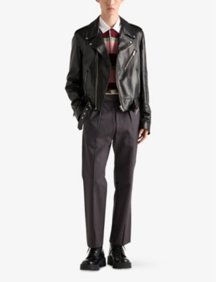 Prada Striped Silk And Cotton Polo Shirt In Burgundy