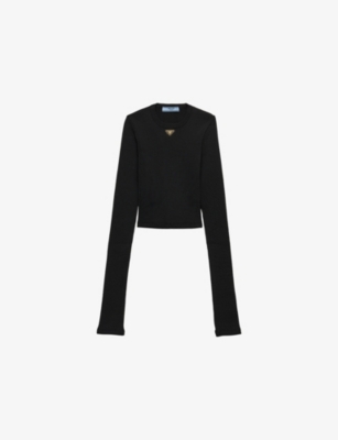 PRADA: Long-Sleeved Cropped Knitted Top