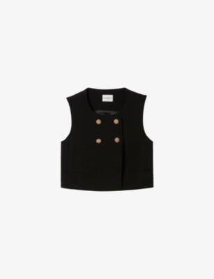 Claudie Pierlot Womens Round-neck Floral-button Woven Waistcoat Black In Black