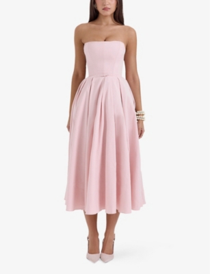 House Of Cb Womens Contessa Strapless Corset Woven Midi Dress Parisian Pink In Parisian Pink