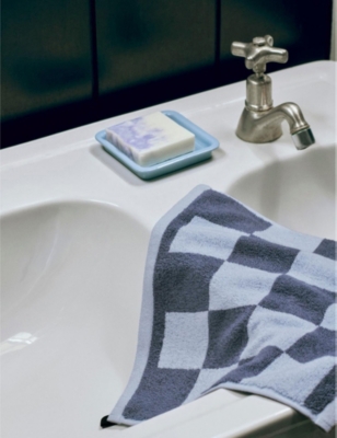HAY STEEL BLUE CHECK-PATTERN COTTON WASH CLOTH