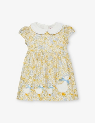 TROTTERS: Floral Bloom Duck-Embroidered Cotton Dress 2-11 Years
