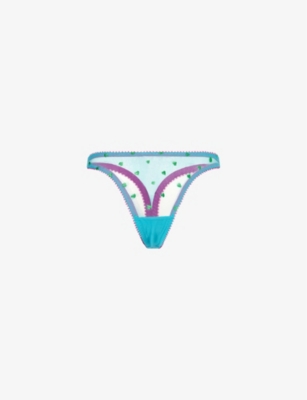DORA LARSEN: Nelle Heart Embroidery Tulle Thong