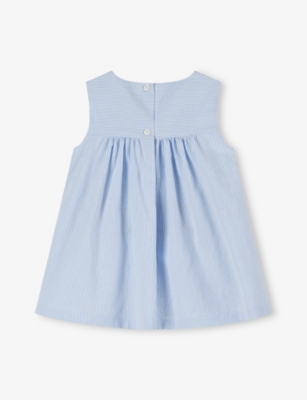 TROTTERS: Stripe-Print Duck-Embroidered Cotton Pinafore Dress 3-24 Months